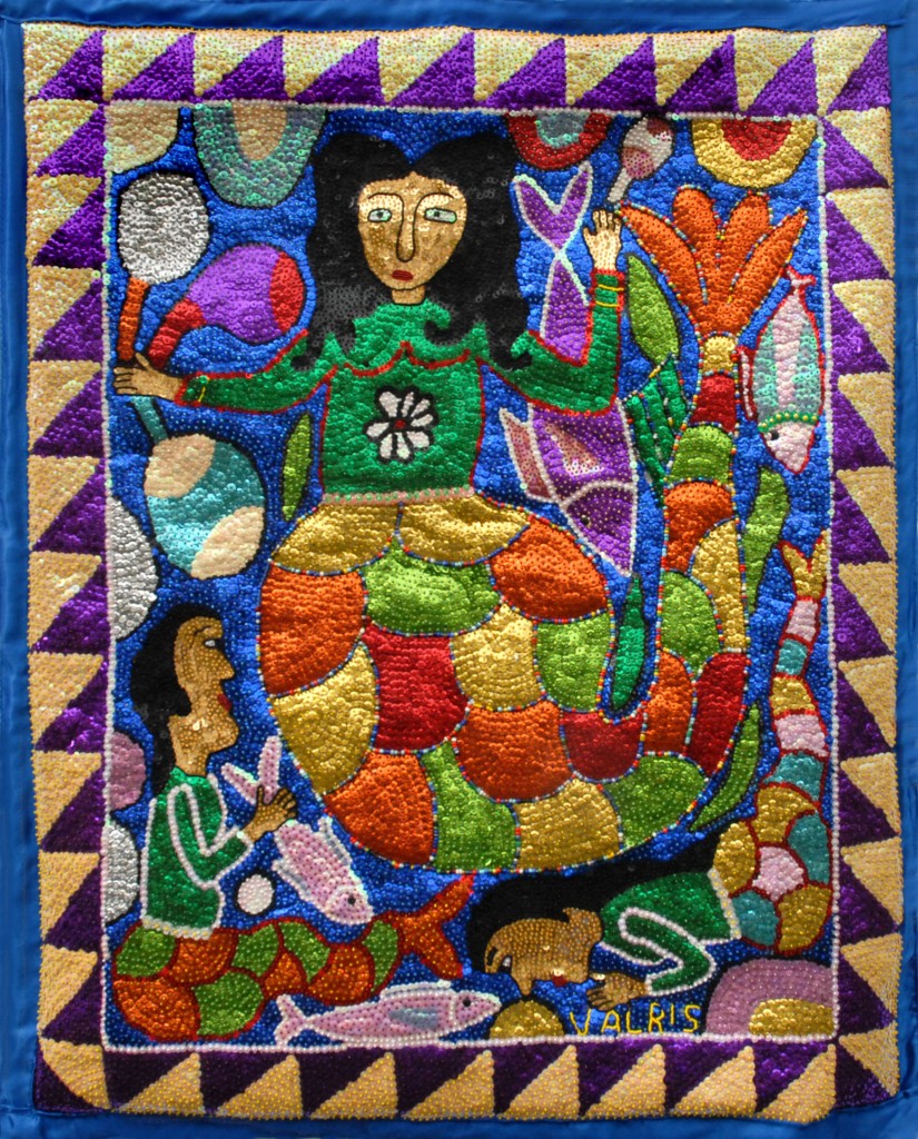 Sequin and beaded Lasirene by Georges Valris - 34" x 42" - $400.00